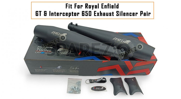 For Royal Enfield GT and Interceptor 650 Silver Stallion Exhaust Silencer Black - SPAREZO